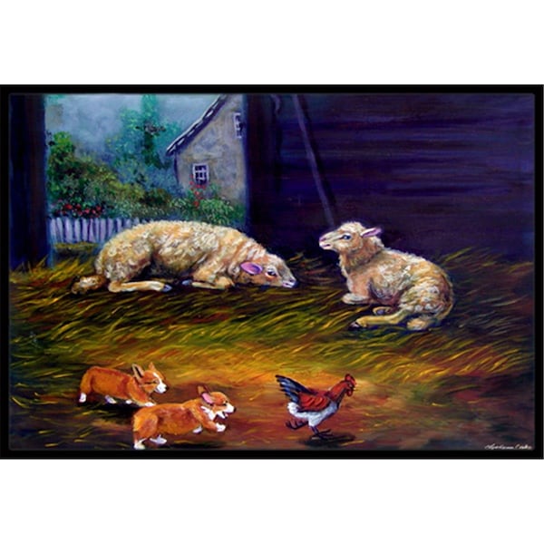 Micasa Corgi Chaos In The Barn With Sheep Indoor & Outdoor Mat24 x 36 in. MI253057 - main